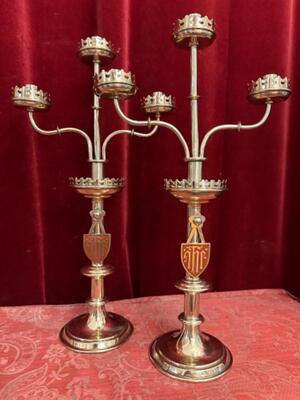 Candle Holders. style Gothic - Style en Brass / Bronze / Polished and Varnished, Belgium  19 th century ( Anno 1890 )