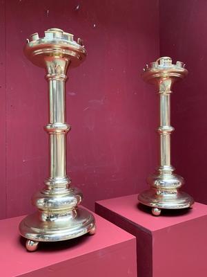 Candle Holders style Gothic - Style en Brass / Bronze Polished / New Varnished, Belgium 19th century