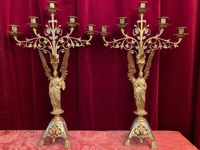 Candle Holders style Gothic - style en Bronze / Gilt, France 19 th century ( Anno 1875 )