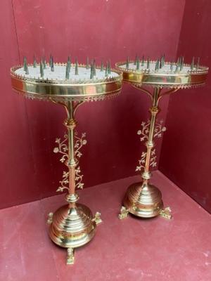 Candle Holders style Gothic - style en Brass / Bronze / Polished and Varnished, Belgium 19 th century ( Anno 1875 )
