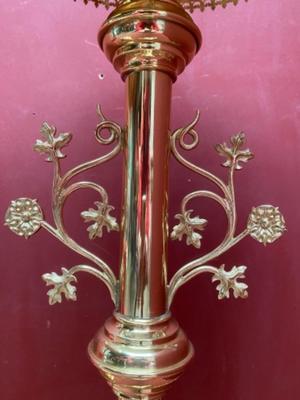 Candle Holders style Gothic - style en Brass / Bronze / Polished and Varnished, Belgium 19 th century ( Anno 1875 )
