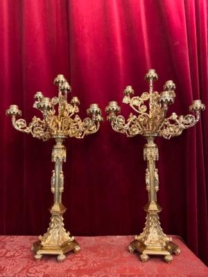Candle Holders style Gothic - Style en Full - Bronze Gilt / Polished / Varnished, France 19 th century ( Anno 1890 )