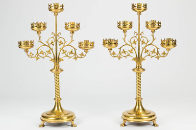 Candle Holders  style Gothic - Style en Brass / Bronze, Belgium 19 th century
