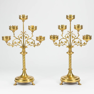 Candle Holders  style Gothic - Style en Brass / Bronze, Belgium 19 th century