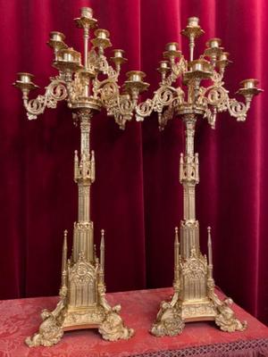 Candle Holders  style Gothic - style en Full Bronze Polished and Varnished, France 19 th century ( Anno 1865 )