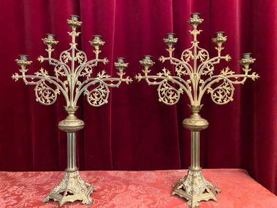 Antique Brass Candelabras - Vintage Church Style Candlestick Holders -  Renaissance Gothic Medieval Large Pair of Ornate Candle Holders