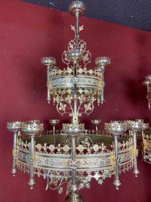 Candle Holders By Bourdon style Gothic - style en Brass / Bronze / Polished and Varnished, Belgium  19 th century ( Anno 1890 )