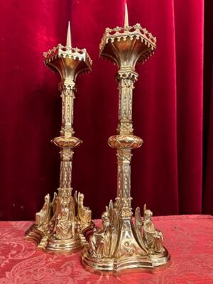 Candle Holders Measures Without Pin style Gothic - Style en Full Bronze Polished and Varnished, France 19 th century ( Anno 1865 )