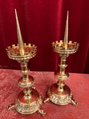 Candle Holders Measures Without Pin style Gothic - Style en Full Bronze Polished and Varnished, Belgium 19 th century ( Anno 1875 )