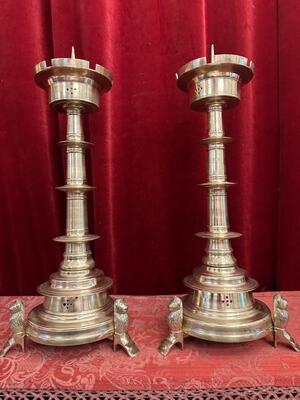 Pair Gothic - Style Candle Holders Measures Without Pin