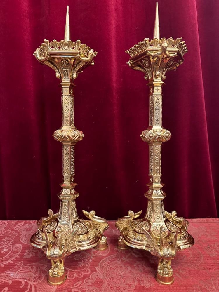 Pair Gothic - Style Candle Holders Measures Without Pin