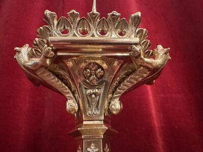 Candle Holders Measures Without Pin style Gothic - Style en Bronze / Polished and Varnished, Belgium  19 th century ( Anno 1875 )