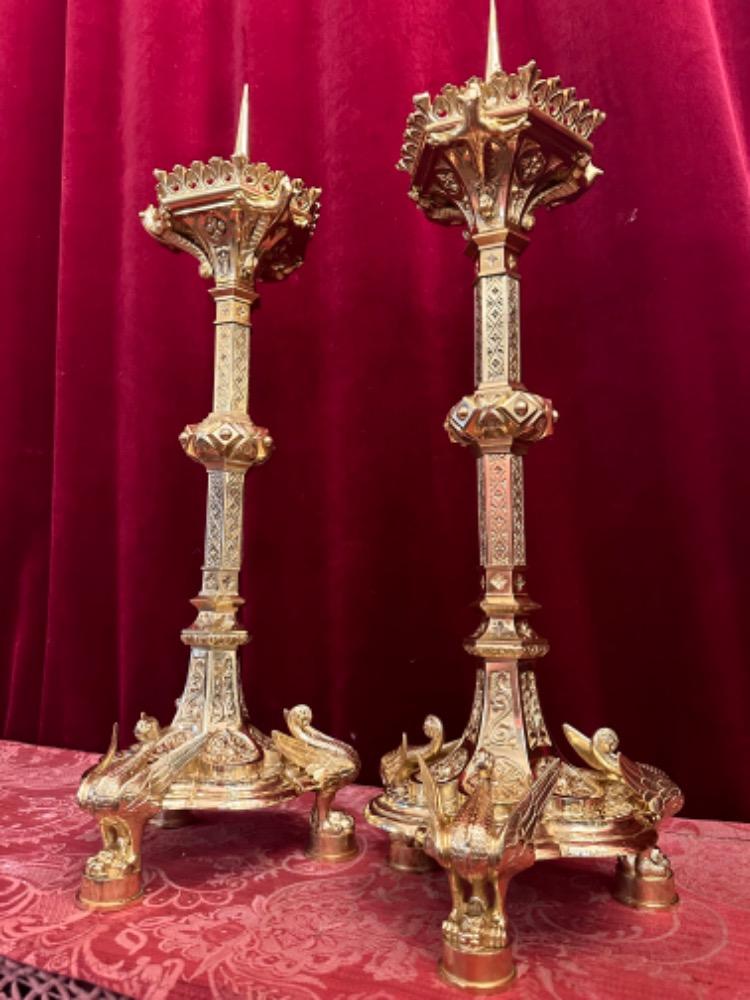 Pair Gothic - Style Candle Holders Measures Without Pin