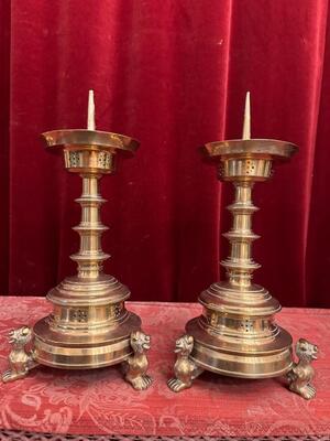 Pair Gothic - Style Candle Holders Measures Without Pin