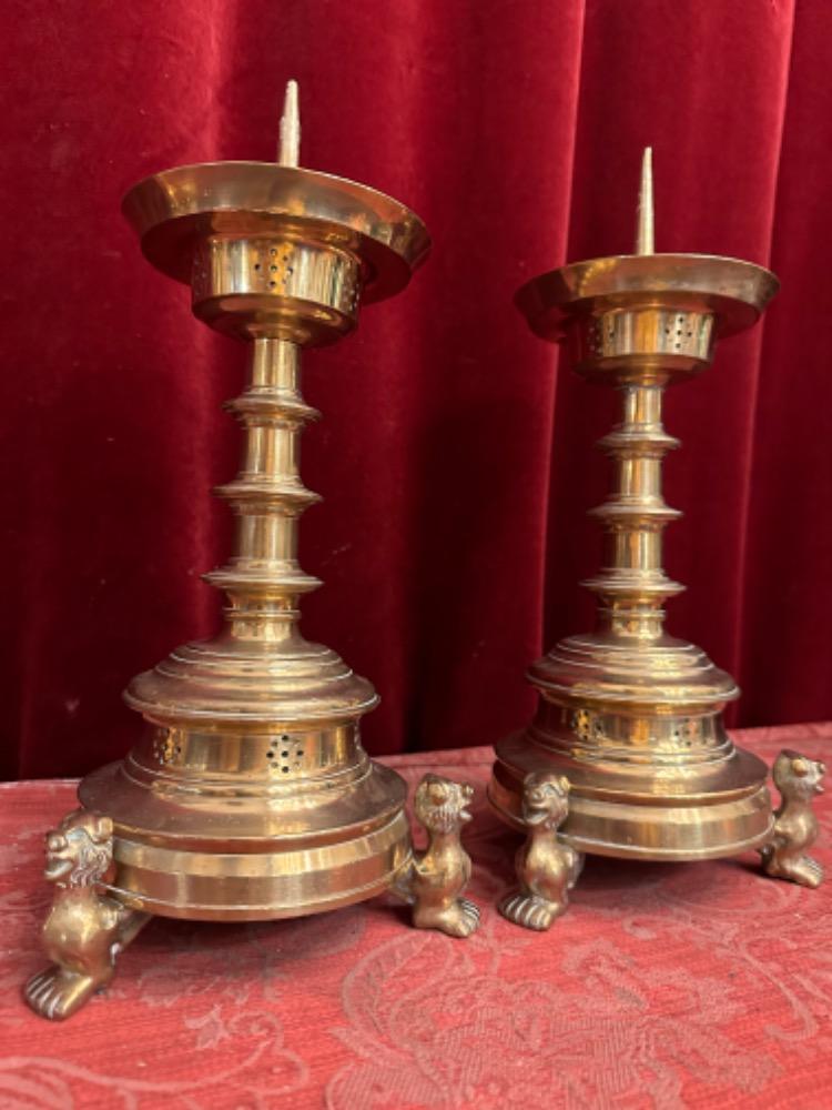 Pair Gothic - Style Candle Holders Measures Without Pin