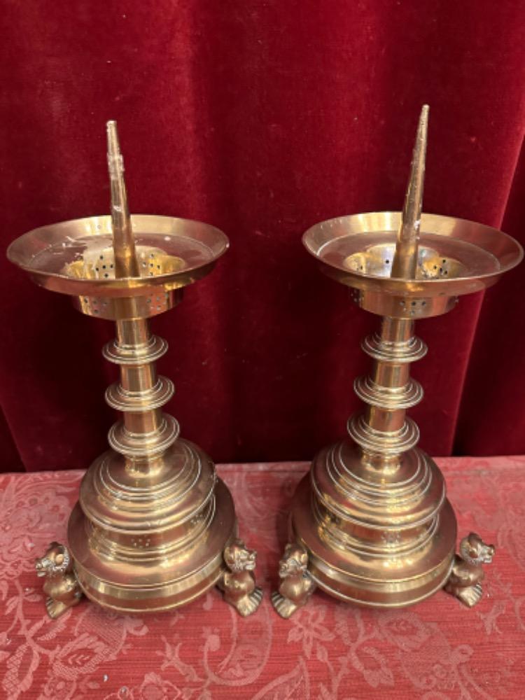 Pair Gothic - Style Candle Holders Measures Without Pin