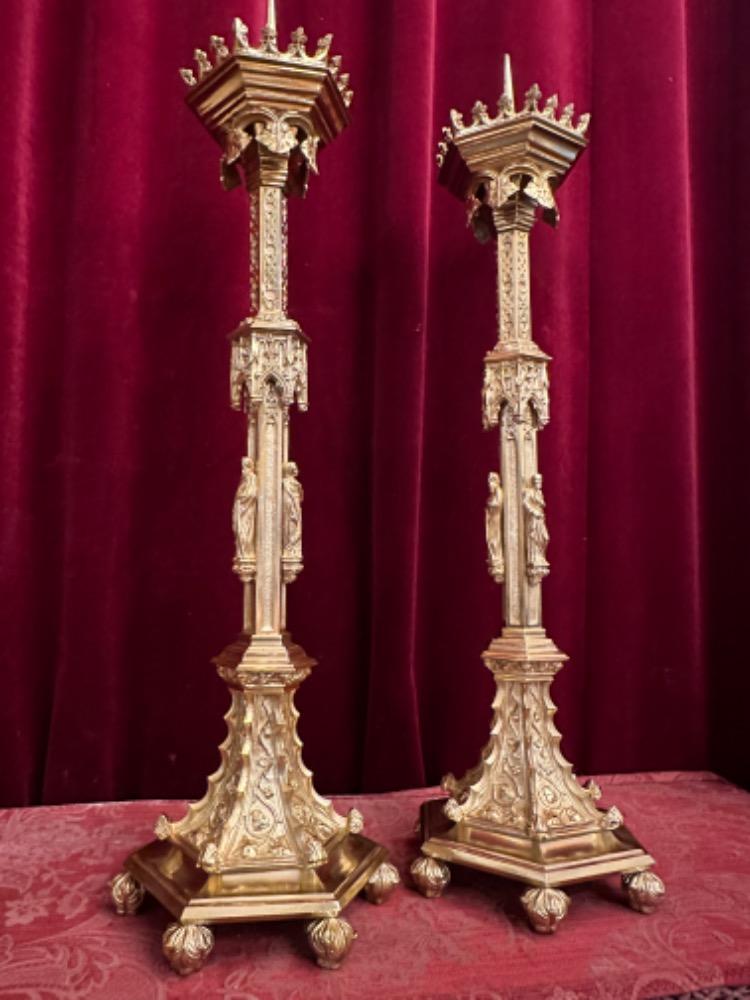 Pair Gothic - Style Candle Holders Measures Without Pin