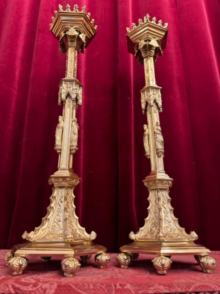 Pair Gothic - Style Candle Holders Measures Without Pin