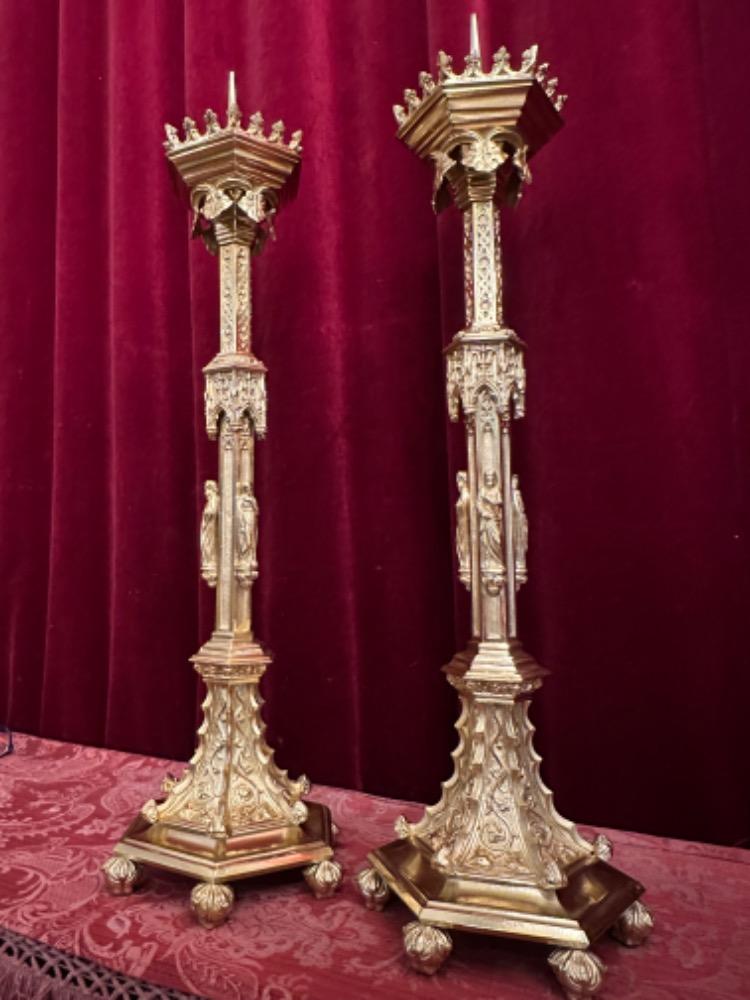 Pair Gothic - Style Candle Holders Measures Without Pin