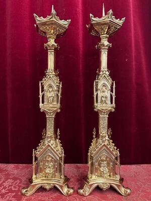 Candle Holders Measures Without Pin style Gothic - Style en Bronze / Polished and Varnished, France 19 th century ( Anno 1885 )