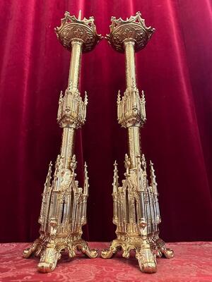 Pair Gothic - Style Candle Holders Measures Without Pin