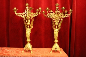Candle Sticks style Gothic - style en Bronze / Gilt, France 19th century