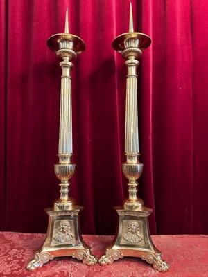 Candle Sticks Measures Without Pin style Gothic - Style en Brass / Bronze / Polished and Varnished, Belgium  19 th century ( Anno 1890 )