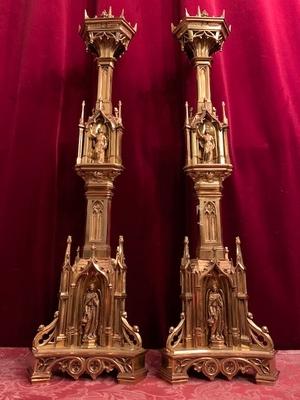 Candle Sticks Measures Without Pin style Gothic - style en Bronze / Gilt, France 19th century ( anno 1890 )