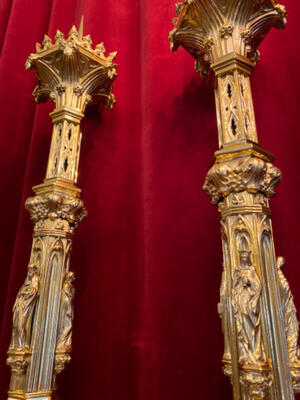 Candle Sticks Measures Without Pin style Gothic - style en Brass / Bronze / Polished and Varnished, France 19 th century ( Anno 1890 )
