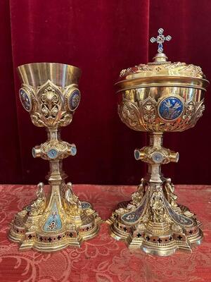 Chalice & Ciborium  style Gothic - Style en Full - Silver / Enamel, France 19 th century ( Anno 1865 )