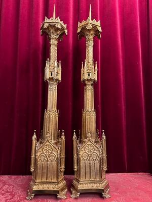 Pair Gothic - Style Exceptional Candle Holders Height 100 Cm. Measures Without Pin.