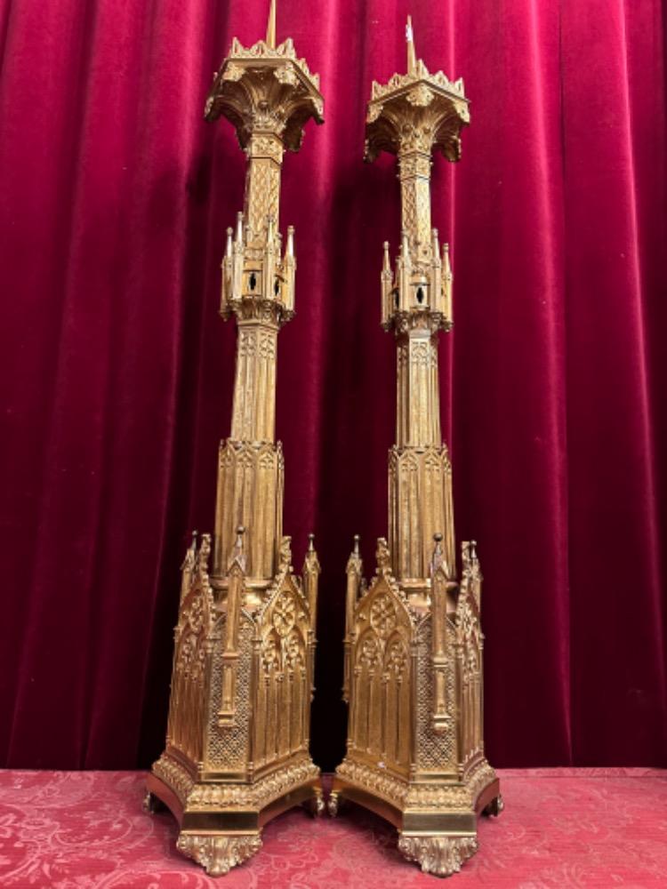 Pair Gothic - Style Exceptional Candle Holders Height 100 Cm. Measures Without Pin.