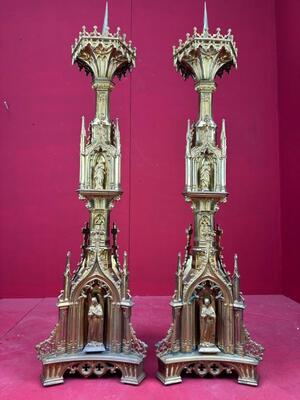 Exceptional Candle Holders Height 103 Cm. Measures Without Pin. style Gothic - Style en Bronze / Gilt, Belgium  19 th century ( Anno 1865 )