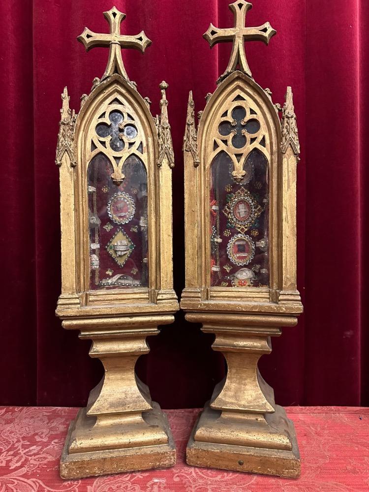 Pair Gothic - Style Exceptional Multi Reliquaries Total Height 76 Cm !