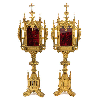 Exceptional Reliquaries Total Height 100 Cm ! style Gothic - Style en Bronze / Gilt, France 19 th century