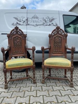 Exceptional Seats style Gothic - Style en Hand - Carved Oak Wood, France 19 th century