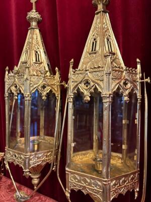 Lanterns style Gothic - Style en Brass / Polished and Varnished / Glass, Belgium  19 th century