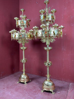 Matching Candelabra  style Gothic - style en Brass / Bronze / Polished and Varnished, Belgium  19 th century ( Anno 1885 )
