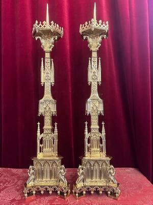 Pair Gothic - Style Matching Candle Holders Measures Height Without Pin.