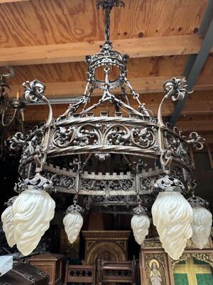Matching Pair Of Chandeliers style Gothic - Style en Hand - Forget - Iron / Glass, Belgium  19 th century