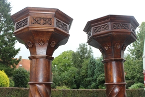 Matching Standing Pedestals style Gothic - style en oak wood, France 19th century