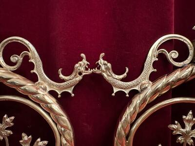 Matching Wall Brackets style Gothic - Style en Brass / Bronze / Polished and Varnished, Belgium  19 th century ( Anno 1875 )