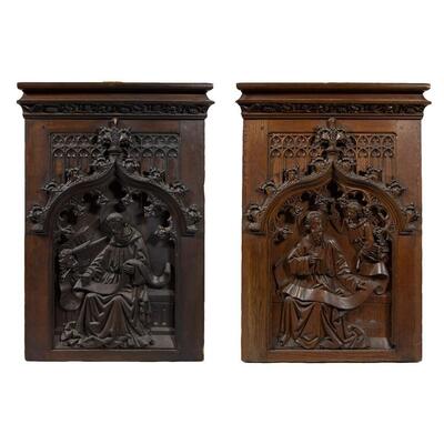 Reliefs - Panels  Marcus And Mattheus style Gothic - Style en Hand - Carved Wood Oak, Belgium  19 th century ( Anno 1865 )