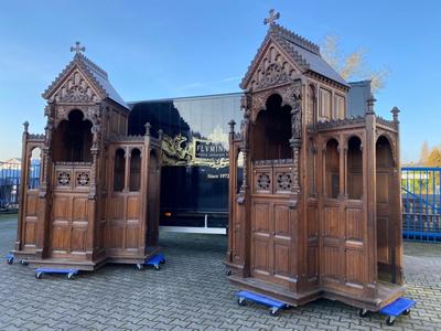 Matching Exceptional Confessionals  style Gothic - style / Romanesque en Oak wood, Roeselare St. Amandus Church Belgium 19 th century ( Anno 1865 )
