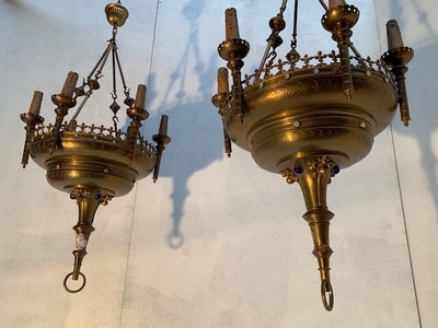 Sanctuary Lamps style Gothic - style en Brass, Belgium 19th century ( anno 1890 )
