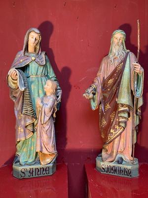 St. Joachim & St. Ann Only For Sale As A Pair style Gothic - Style en Terra-Cotta polychrome, France 19th century ( anno 1875 )