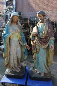 St.Joseph And St. Mary / St. Joseph Has Been Sold ! style Gothic - Style en PLASTER POLYCHROME, Belgium 19th century