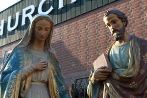 St.Joseph And St. Mary / St. Joseph Has Been Sold ! style Gothic - Style en PLASTER POLYCHROME, Belgium 19th century