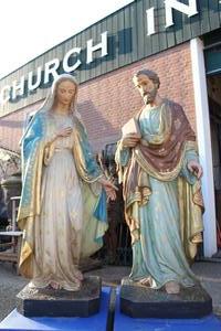 St.Joseph And St. Mary / St. Joseph Has Been Sold ! style Gothic - Style en PLASTER POLYCHROME, Belgium 19th century