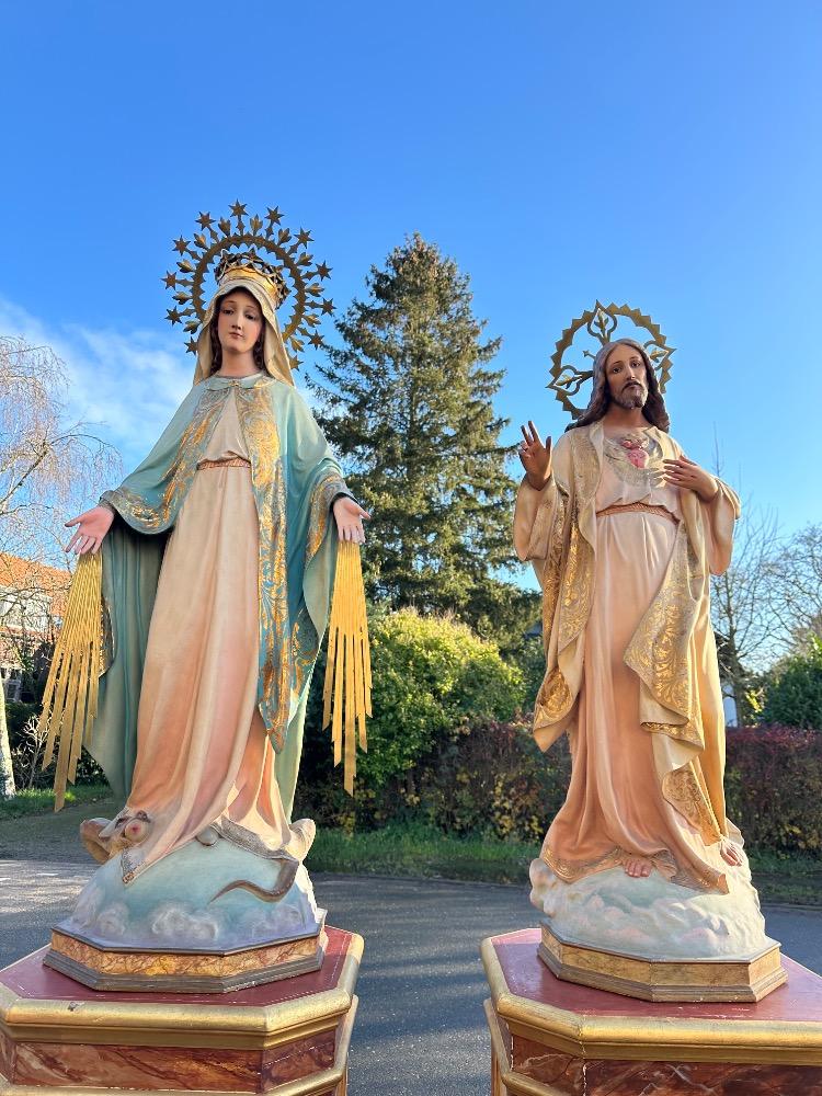 Pair Gothic - Style St. Mary & Jesus With Matching Stands